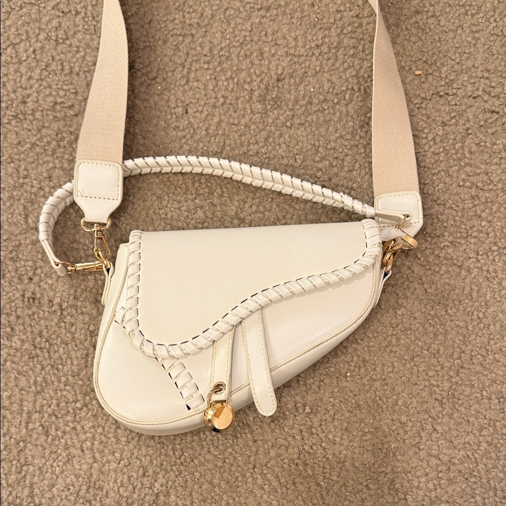 Commense Cream Crossbody Bag with Gold Accents